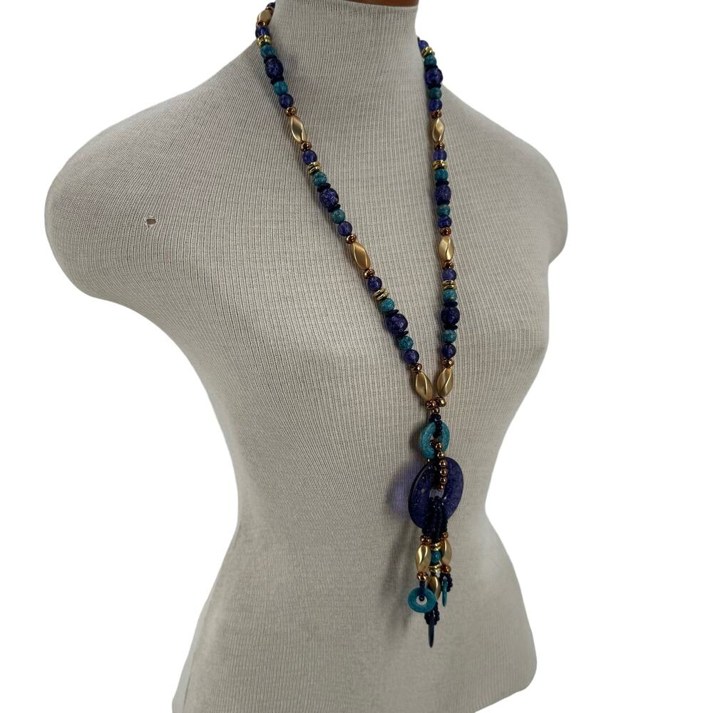 Vintage 80s Blue and Gold Whimsygoth boho necklace